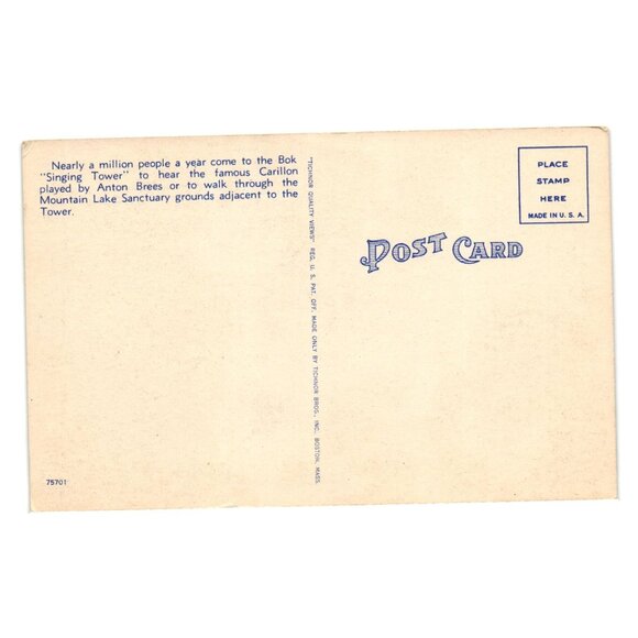 Bok Singing Tower Lake Wales Florida Vintage Postcard Tourism Music Roadside - Picture 2 of 2